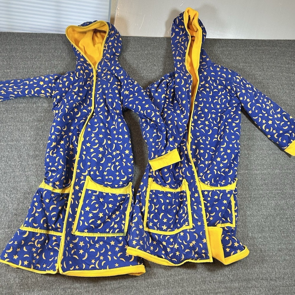Star and Moon Bath Robes Lot of 2 One‎ Size Yellow Blue Galaxy Kids Sleepwear